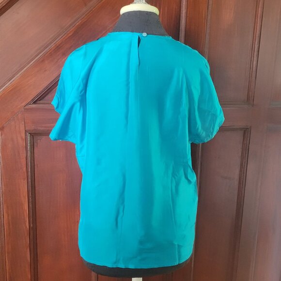 Angela Tone Womens Turquoise Short Sleeve Silk Blouse - Picture 4 of 5